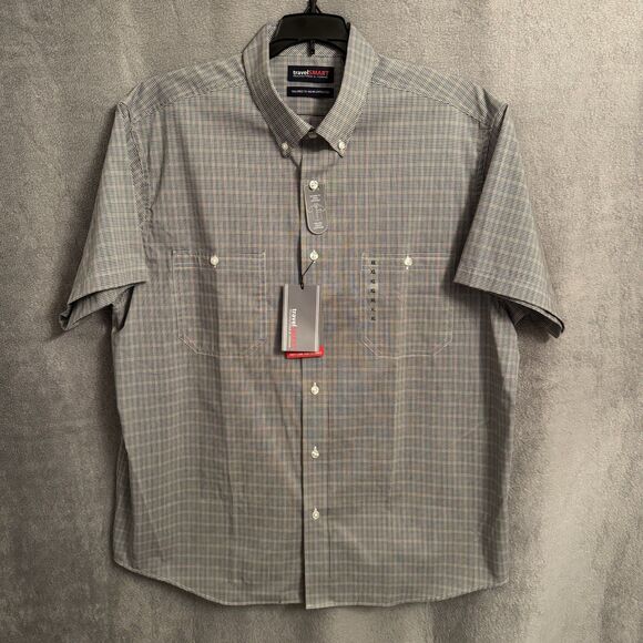 ROUNDTREE & YORKE travel | SMART S/S Dots Shirt Cotton/Polyester Gray- XLarge - Picture 1 of 13